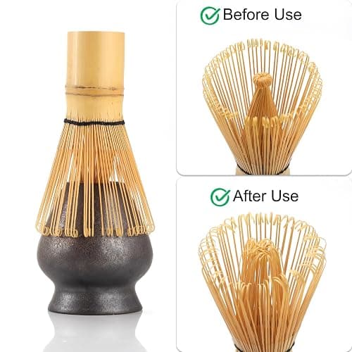Mycketop Ensemble de 7 pièces à matcha de qualité supérieure avec bol en céramique, chases en bambou, passoire à matcha, cuillère à café, serviette à thé, 2 supports – Kit complet pour cadeau de thumbnail 7