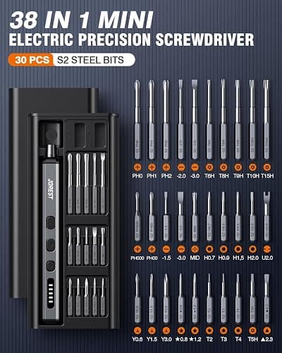 JOREST Mini Electric Screwdriver, Precision Set with 38-in-1 Magnetic Bits, Repair Tool Kit for iPhones, Laptop, Drone, Game Console, Camera, Toys; Stocking Stuffers for Men;Birthday Gift for Father thumbnail 8