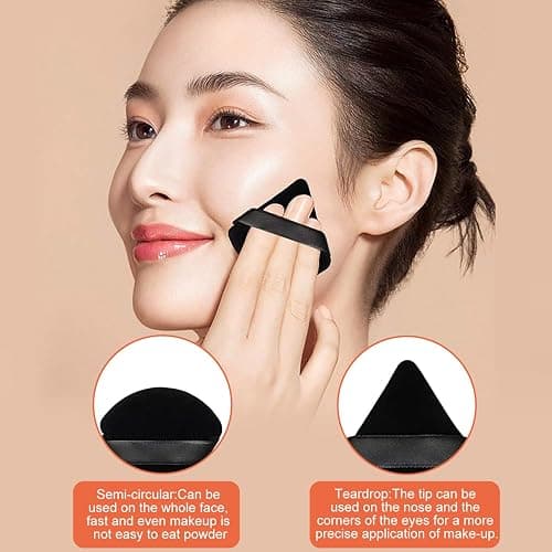 8 Pcs Powder Puff Face Triangle,2 Colors Face Makeup Puff Wet Dry Dual-Use,Face Powder Puff for Under Eye Makeup Applicator(Skin Color&Black) thumbnail 3