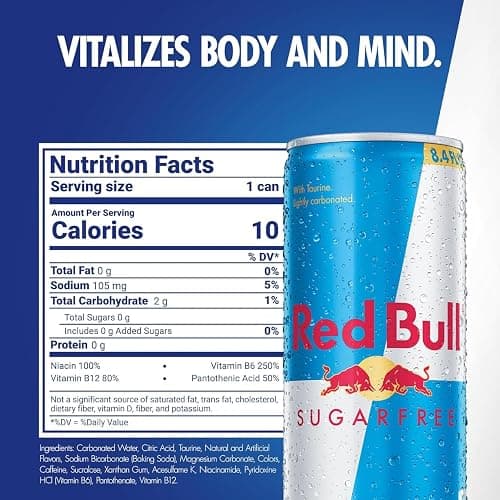 Red Bull Sugar Free Energy Drink with 80mg Caffeine plus Taurine & B Vitamins, 8.4 Fl Oz, Pack of 8 Cans thumbnail 3