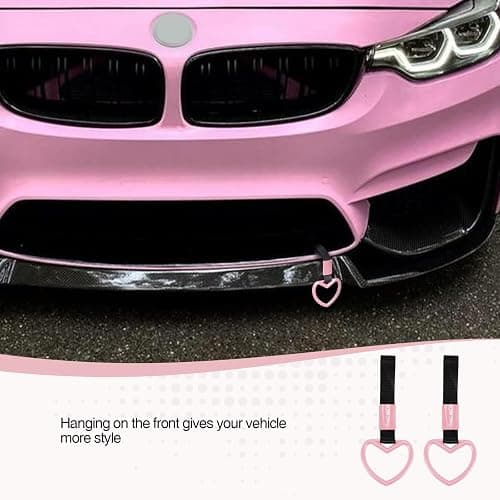 JRYEM 2PCS Heart Shaped Car Handle Straps, Rear Bumper Warning Keychain Ring with Drift Charm for Car Exterior Interior Accessories (Pink) thumbnail 5