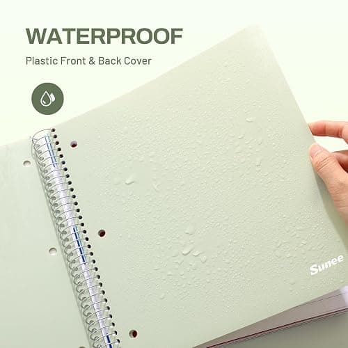 SUNEE 5 Subject Notebook College Ruled - 200 sheets (400 Pages), 9"x11", 5 Pocket Colored Dividers, 3-Hole Punched Paper, Sage Green thumbnail 6