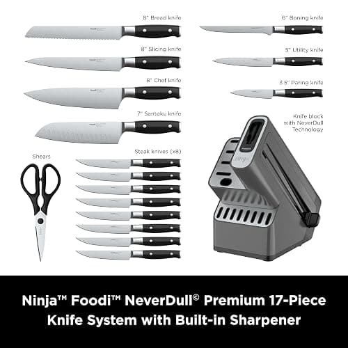 Ninja K32017 Foodi NeverDull Premium Knife System, 17 Piece Knife Block Set with Built-in Sharpener, German Stainless Steel Knives, Black thumbnail 4