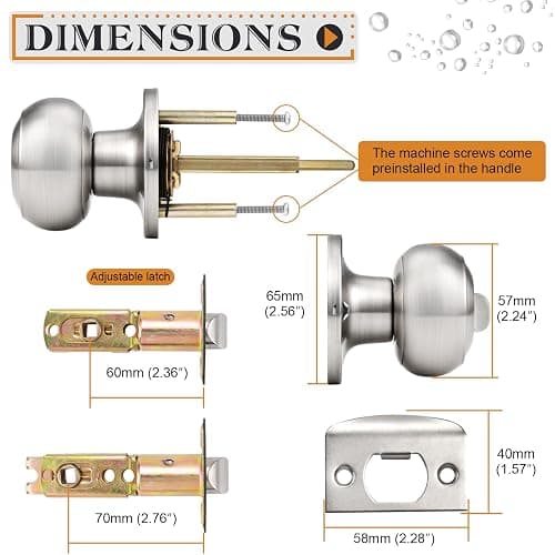 Probrico Privacy Door Knobs Brushed Nickel Finish, Interior Keyless Door Knobs Locks for Bedroom or Bathroom, 4 Pack thumbnail 2