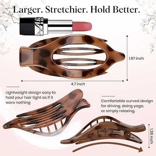 Oeusnael 4 PCS Large Flat Hair Clips for Women Girls, French Concord Lay Down Claw Clips for Thick Thin Hair, Comfortable Curved Flat Clip, Leopard Print Stylish Strong Hold Hair Accessories, Tortoise thumbnail 4