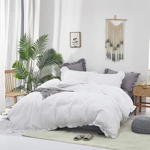 CLOTHKNOW White Full Size Comforter Sets Ruffles Farmhouse Bedding Comforter Sets Boho Comforter Vintage Rustic Shabby Chic Comforters thumbnail 3