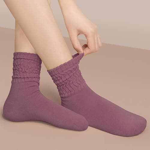 Chalier 6 Pairs Slouch Socks for Women, Soft Cotton Retro Scrunch Socks Mid Calf Rib Tube Sock Women thumbnail 3