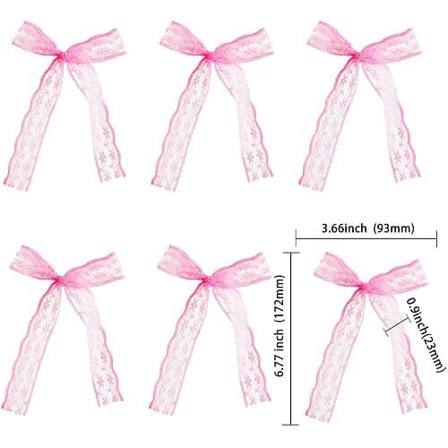 Ephlyn 30Pcs Bow Cupcake Toppers Bowknot Ribbons Coquette Bow High Footed Cup Balloon Wall Party Decorations Cake Dessert Picks Birthday Wedding Party Supplies Lace Pink thumbnail 3