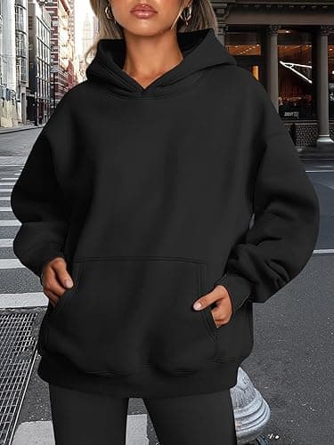 Trendy Queen Womens Oversized Hoodies Fleece Sweatshirts Fall Fashion 2025 Pullover Sweaters Winter Clothes - Black - Small thumbnail 6
