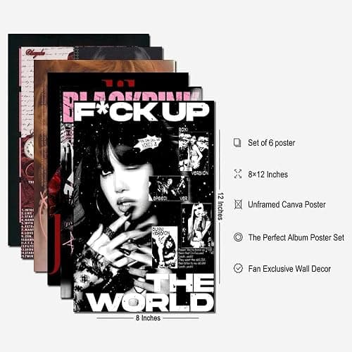 XKDOGKE A Set Of 6 Blackpink Poster Kpop Music Band Korean Girl Collage Für Zimmer, Ästhetische Leinwand-Wandkunst, Schlafzimmer-Dekor Posters 08x12inch(20x30cm) thumbnail 7