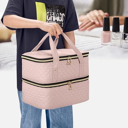 Yarwo Nail Polish Organizer Case Holds 50 Bottles(15ml/0.5 fl.oz) and Nail Lamp, Double Layers Nail Polish Bag with Adjustable Dividers for Nail Art Tools, Dusty Rose (Bag Only, Patent Design) thumbnail 7