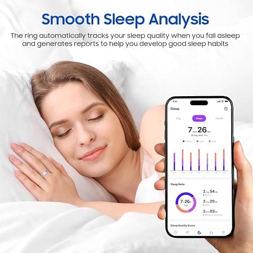 prxxhri Smart Health Ring, Featuring Stress and Sleep Monitoring Functions, Compatible with iOS and Android, Waterproof Fitness Tracker for Women & Men, No Subscription Fee. (Silver, 9) thumbnail 5