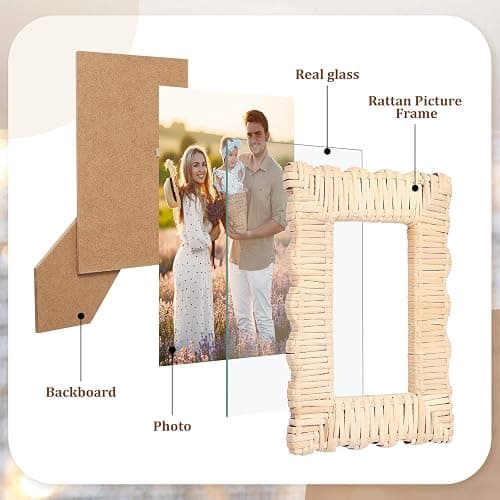 Lineshading 2 Pack Scalloped Woven Wicker Picture Frame 4 x 6 Inch Rattan Photo Frame for Wall Tabletop Display Home Decor Accessories Gifts for Family Friends thumbnail 4