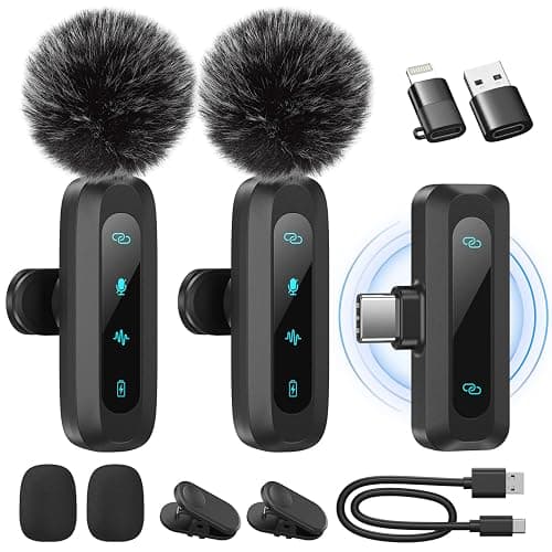 Wireless Lavalier Microphone for iPhone, iPad, Android Phone，2-Pack Mini Microphone with Noise Reduction, Auto Pairing and Mute & Reverb for Vlogging, Video Recording, TikTok, YouTube - Plug & Play - Image 1