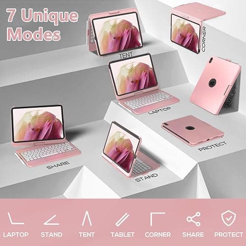 TQQ Touch for iPad (A16) 11th Generation Case with Keyboard (11", 2025) & 10th Gen (10.9", 2022) - 360° Rotatable, Thin & Light, Multi-Touch Trackpad for iPad (A16) 11th/10th Gen (Pink) thumbnail 5