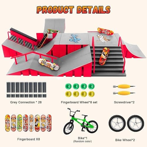 CS COSDDI Finger Skateboard Park Kits,14 in 1 Skateboard Finger Toys with 8 Finger Skateboards & 14 Skatepark Deck Ramp,Finger Bike for Boys or Girls Gift,Mini Finger Skateboards Ramp Accessories Set thumbnail 2