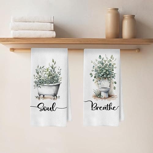 ERYBHKRTYH Sage Green Eucalyptus Bathroom Hand Towels Set, Eucalyptus Bathroom Decor, Soak Relax Breath Unwind Botanical Decorative Waffle Hand Towels, 16x24 Inches Set of 4 thumbnail 2