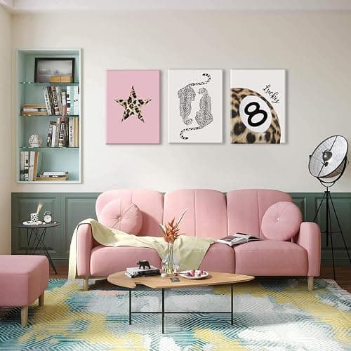 Hwetui Trendy Leopard Canvas Wall Art Set of 3 Funky Lucky 8 Ball Posters Prints Preppy Room Aesthetic Painting Cheetah Wall Decor Pictures for Girls Bedroom Apartment Dorm 12x16 Inch Framed thumbnail 2