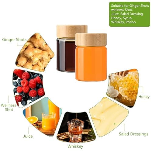 BPFY 12 Pack 2oz Glass Shot Bottles with Caps, 60ml Borosilicate Glass Juice Shot Bottles, Dishwasher & Freezer Safe, Reusable Wellness Ginger Shot Glass with Lids for juicing ginger shots thumbnail 7
