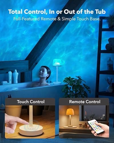Tedmos Polarlicht & Aurora Projektor IP65 Wasserdicht, Wasserwellen Effekt Stimmungslicht, Akku Tischlampe Kabellos Touch, Dimmbar LED Tischleuchte & Duschlampe für Bad Outdoor Garten Deko Geschenk thumbnail 6