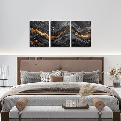Castle Fairy Black Marble Artwork Paintings Wall Decor Living Room Gold Fluid Dots Wall Decorations For Bedroom Office Modern Marbling Wall Painting Prints Art Home Decor 3 Piece thumbnail 4