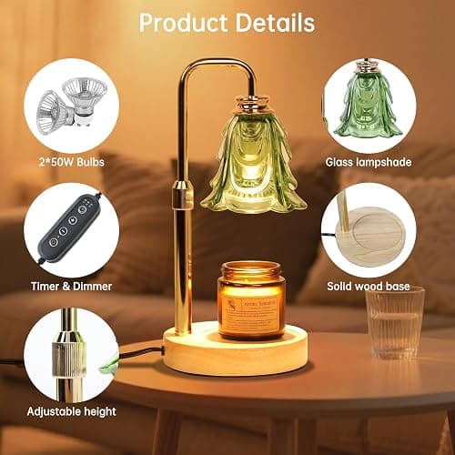 Droyek Candle Warmer Lamp with Timer Electric Candle Warmer Lamp Adjustable Height Dimmable Wax Warmer Lamp Jar Candles with 2 Bulbs for Home Decor & Office thumbnail 3