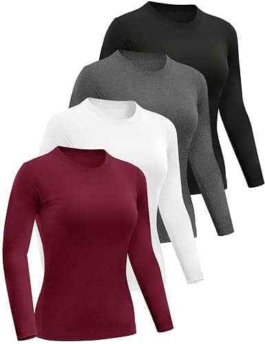 Dalavch 4/5 Pack Women’s Long Sleeve Basic Shirts Crew Neck Slim Fitted Compression Gym Workout Athletic Underscrubs Tops - Image 1