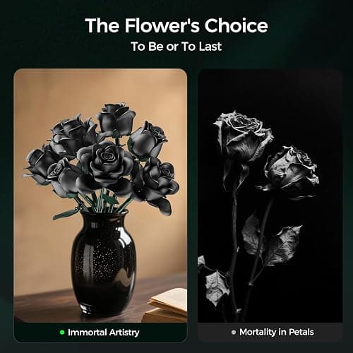 CLMTAS 12 PCS Black Roses Bouquet Building Set, Eternal Artificial Flowers, Gothic Retro Botanical Collection Decor Flower, Christmas Romantic Gift, Anniversary & Home Decor, No Vase thumbnail 4