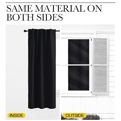 NICETOWN Black Blackout Curtains 84 Inch Long 2 Panels, Thermal Black Out Halloween Panels Room Darkening for Living Room, Back Tab and Rod Pocket Light/Noise Reducing Treatments for Bedroom, 52Wx84L thumbnail 5
