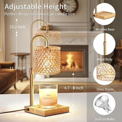 Candle Warmer Lamp with Timer Dimmer, Home Decor for Women Birthday | Gold Candle Warmer with 2 Bulbs for Jar Candles, Height Adjustable Candle Lamps thumbnail 6