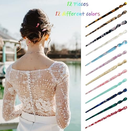 12 Pieces Acetate Hair Sticks Tortoise Shell Hairpin Leopard Shell Hair Pins Chinese Hair Sticks for buns Hair Styling Accessories Hair Chopsticks for Women Girls,12 Style Not Repeating Pattern thumbnail 2