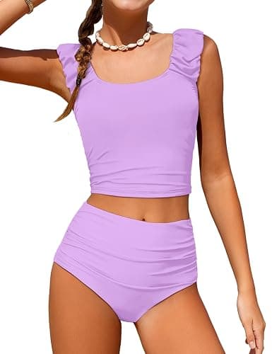 Doumlop Girls Tankini Swimsuit 2 Piece Bathing Suit Twist Cross Back Cutout Swim Tank Top Floral Print Swimwear for 7-18Y - Image 1