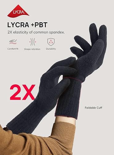TRENDOUX Merino Wool Womens Winter Gloves Folding Cuffs Touchscreen Soft Skin-Friendly Jacquard Thin Knit Warm Glove thumbnail 2