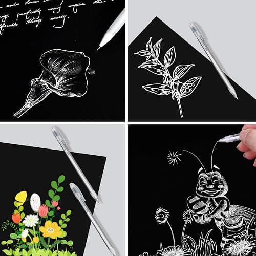 WYTNB 12Pcs Ink Pen Highlight Fine Liner, 0.8mm Fine Point Gel Pens (White) | Waterproof Rollerball Pens for Black Paper, Line Drawing Highlighter for Drawing Writing Card Making thumbnail 7