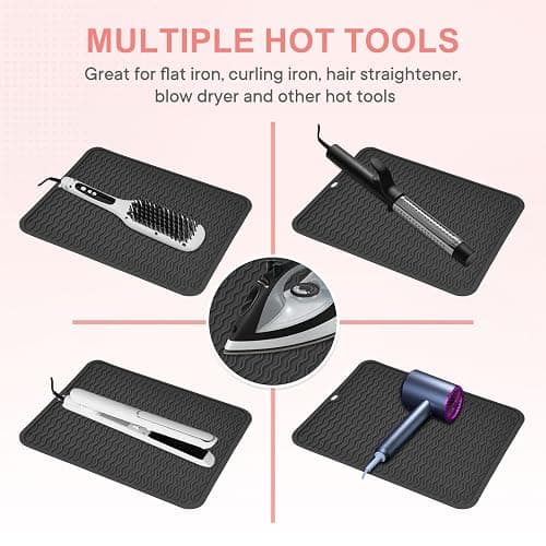 Suafrnut Oversize Silicone Heat Resistant Mat, Portable Travel Mat Cover with Velcro for Curling Irons, Flat Irons, Hair Straightener and Hot Hair Styling Tools(14.2" x 11") thumbnail 5