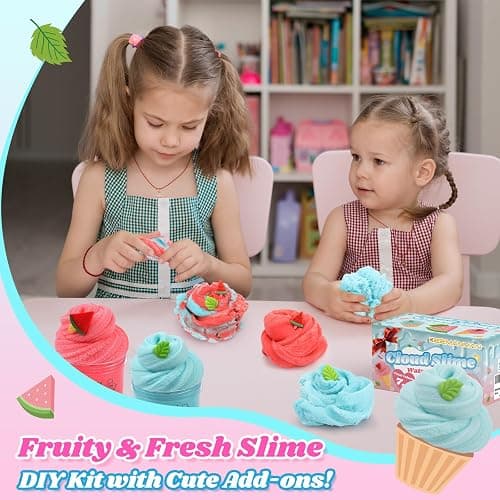 2 Pack Cloud Slime Kit with Red Watermelon and Mint Charms, Scented DIY Slime Supplies for Girls and Boys, Stress Relief Toy for Kids Education, Party Favor, Gift and Birthday thumbnail 6