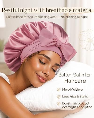 YANIBEST Silk Hair Bonnet for Sleeping, Double Layer Hair Bonnet with Elastic Tie Band for Curly Natural Hair Reduce frizz thumbnail 3