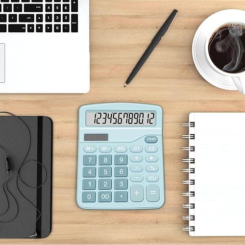 Calculators, Splaks 2 Pack Standard Functional Desktop Calculators Sola and AA Battery Dual Power Electronic Basic Calculator with 12-Digit Large Display for Office, Home, School (1 Blue & 1 Pink) - 1 Blue & 1 Pink thumbnail 7
