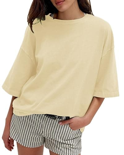 Womens Oversized T Shirts Short Sleeve Cotton Loose Fit Basic Tee Tops | Relaxed Summer Casual Crew Neck Plus Size Blouse thumbnail 4