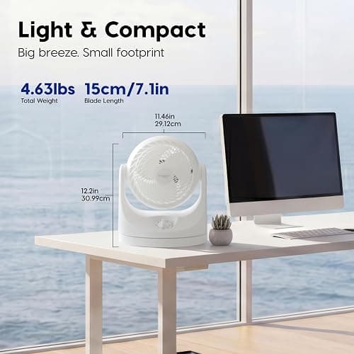 IRIS USA WOOZOO Medium Desk Fan, Oscillating, 112° Tilt, Dorm Office, White | 36ft Max Air Distance, 244ft² Coverage, 112° Adjustable Vertical Tilt, 29db thumbnail 3