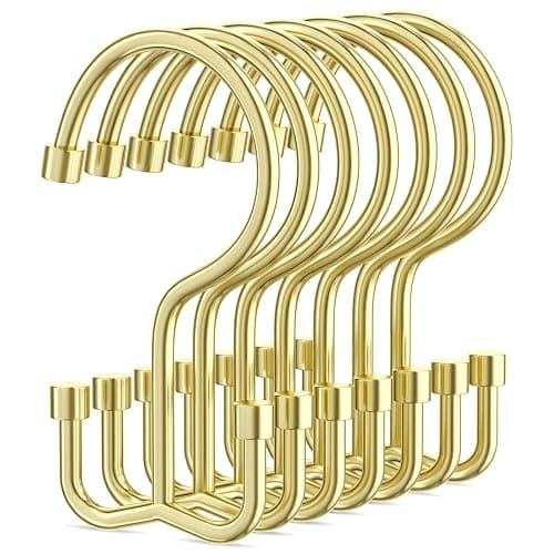 Goowin Shower Curtain Hooks, Shower Curtain Rings, Durable Gold Shower Curtain Hangers, Smooth Glide Double Hook Shower Curtain Hooks, Simple Shower Hooks for Shower Curtain, Gold, 24 Pack-Cylinders - Image 1