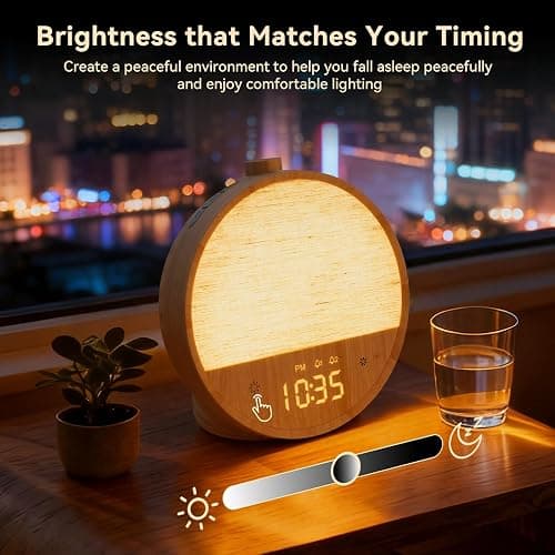 Vivilumens Wood Grain Sunrise Alarm Clock, Gentle Wake-Up Light Sound Machine, Dual Alarms for Heavy Sleepers, Natural Sounds, RGB Mood Light, Dimmable Bedside Night Lamp, Ideal for Bedroom & Gifts thumbnail 7