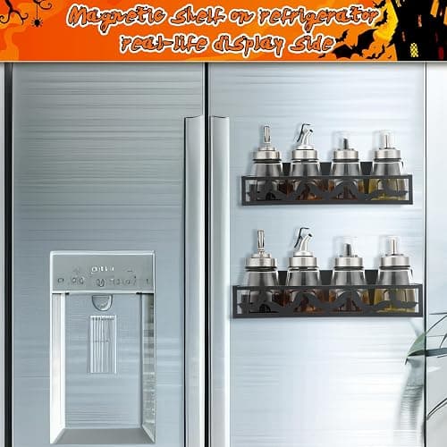 Beeveer 2 Pack Bat Magnetic Spice Rack for Refrigerator Metal Magnet Basket Shelf for Fridge Seasoning Storage Organizers Home Decor Kitchen Accessories (Black) thumbnail 7