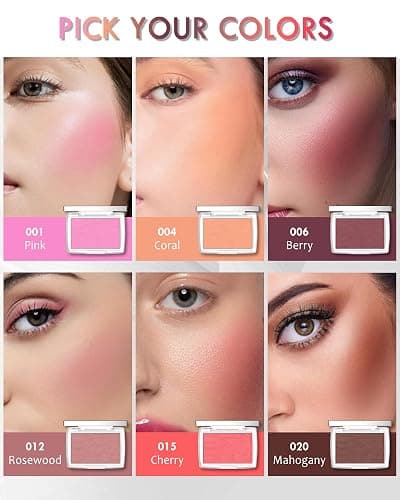 Matte Powder Blush, Rosy Glow Face Blush Contour Highlight Makeup Palette, High Impact Buildable Color, Lightweight & Smooth Finish & Long Lasting Professional Pressed Power Blush for Cheek, Pink thumbnail 3
