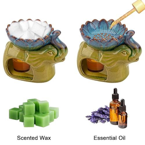 CAIRIAC Essential Oil Burner Aroma Diffuser Ceramic Wax Melt Candle Holder Tealight Fragrance Warmer Elephant Green thumbnail 4