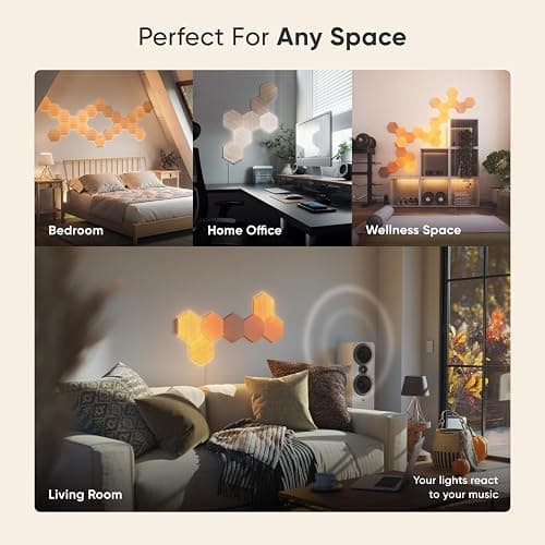 Nanoleaf Elements Wood Look Smart Wall Lights, Hexagon LED Wall Lights Compatible with Alexa Google Assistant, Home Wall Decor for Living Room with Music Sync, Touch Control, Ambient Lighting, 7 PK thumbnail 6