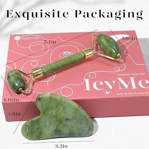 BAIMEI IcyMe Gua Sha & Jade Roller Facial Tools Face Roller and Gua Sha Set for Puffiness and Redness Reducing Skin Care Routine, Self Care Gift for Men Women - Green thumbnail 8