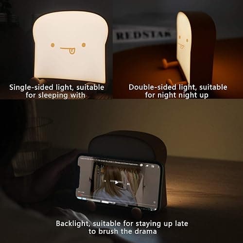 QANYI Cute Night Light Toast Bread LED Night lamp with Rechargeable, Portable Bedroom Bedside Bed lamp Christmas Gifts Ideas for Tween Teenage Teenager Teens Girls Boys Women thumbnail 2