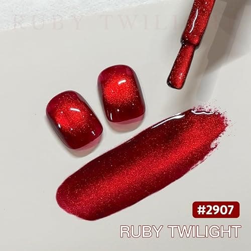GAOY Red Cat Eye Gel Nail Polish, 16ml Glitter Holographic Nail Polish with Magnet, Reflective Translucent UV Gel, 2907 Ruby Twilight thumbnail 2