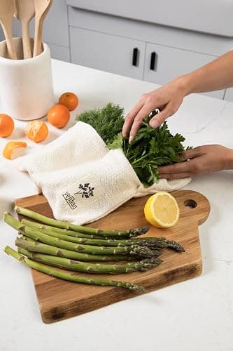 VEJIBAG Two Pocket Herb Bag | Certified Organic Cotton Vegetable Crisper Bags | Keep Herbs & Veggies Fresh | Reusable, Eco-Friendly, Biodegradable, Machine Washable/Dryable | Made in USA - Image 1